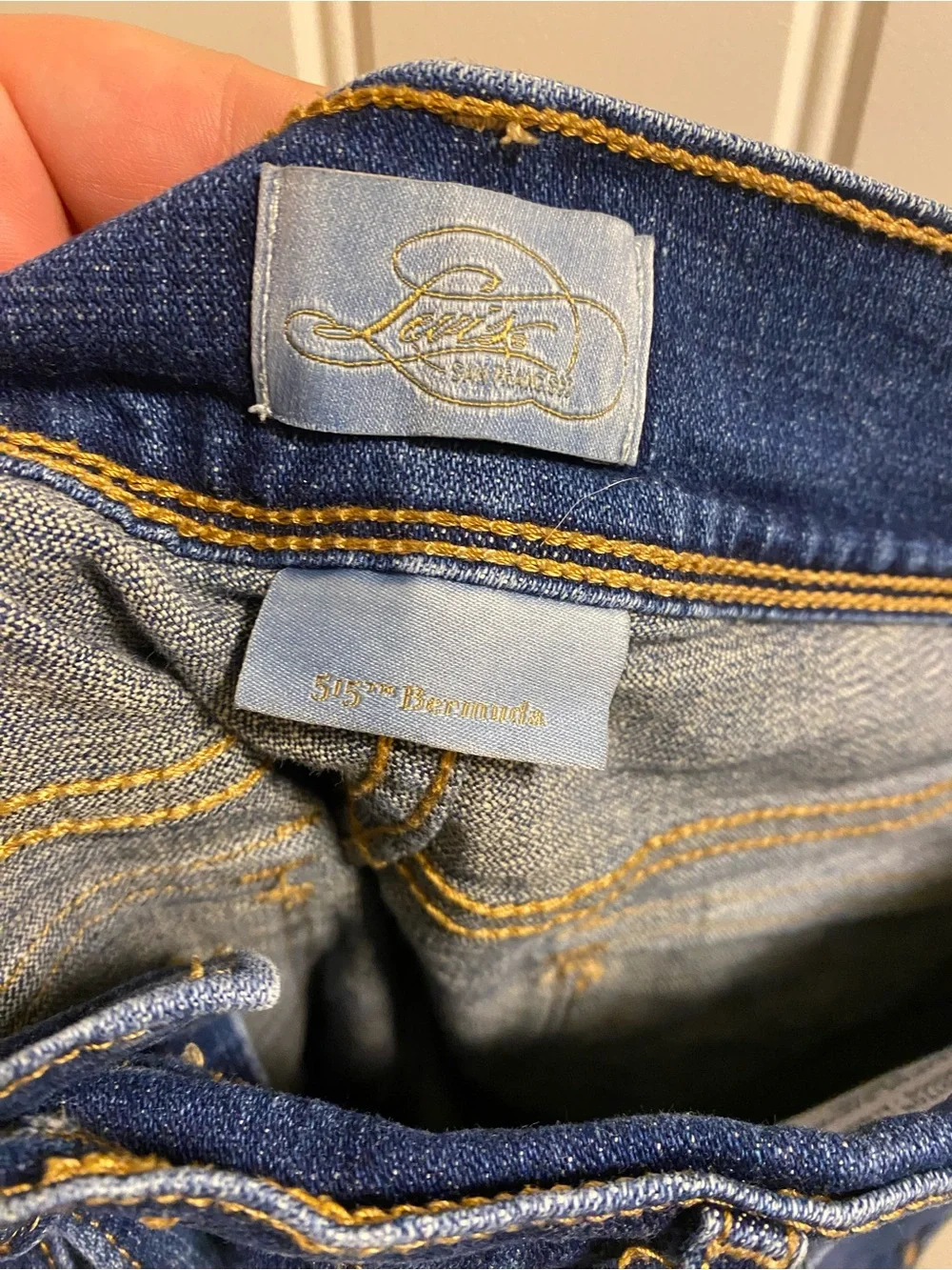 Levis Jeans Shorts 515 Bermuda Stretch Blue Denim Rolled Cuff Flap Pockets